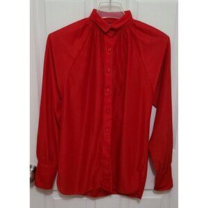 Vtg 70s/80s Sultra Women's Long Sleeve Button Up Blouse Solid Red Polyester Sz S